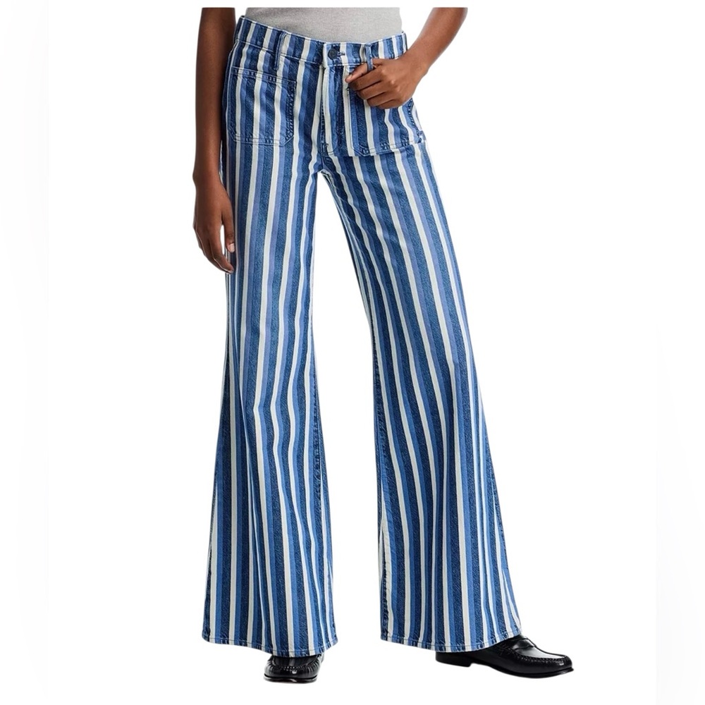 MOTHER
Patch Pocket Twister Sneaker Jeans Striped Wide-Leg Blue Women's Jeans